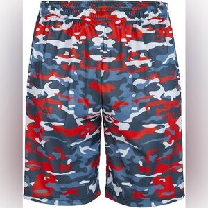Kids Camo Print Athletic Shorts - Red, Blue, Gray